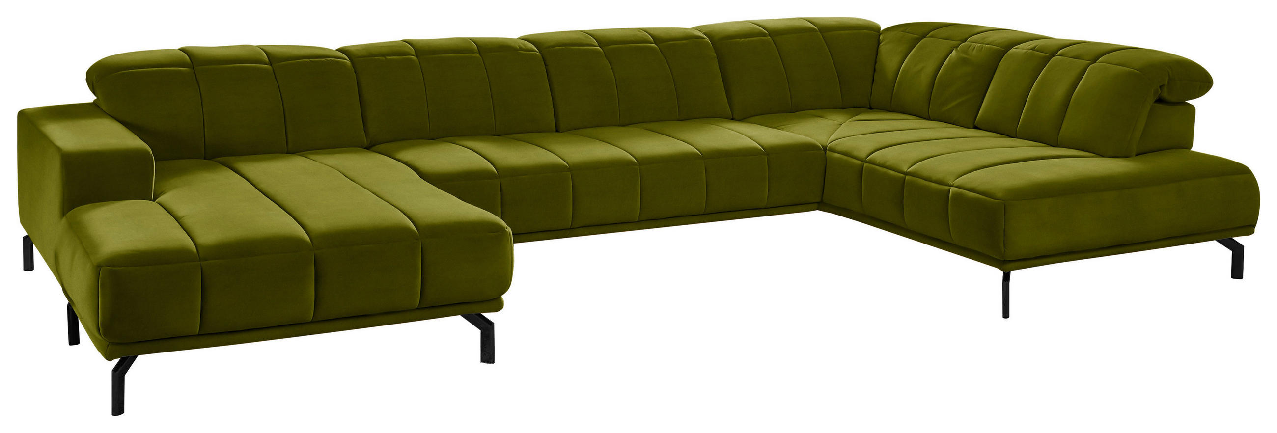 WOHNLANDSCHAFT Grün Velours - Schwarz/Grün, Design, Textil/Metall (195/383/219cm) - Beldomo Style