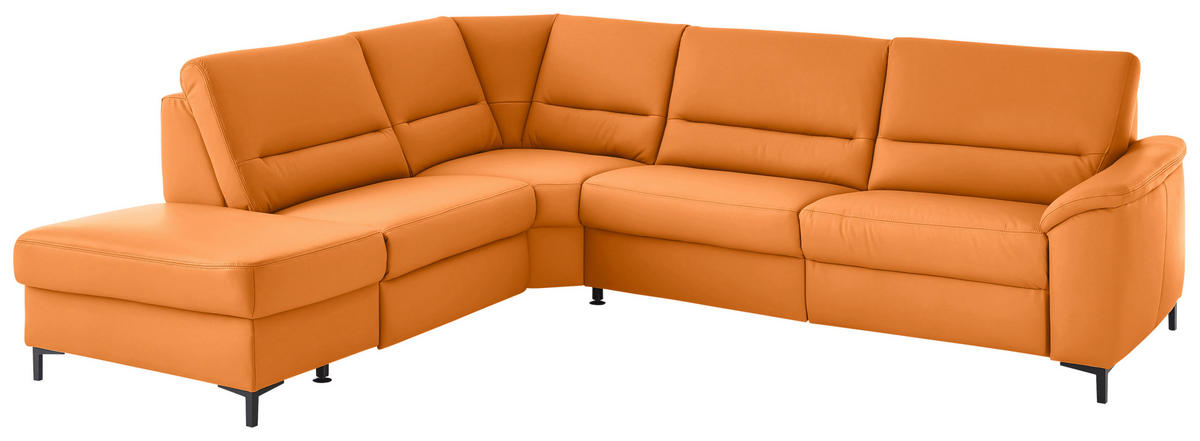ECKSOFA  in Echtleder Orange  249/290 cm  - Schwarz/Orange, KONVENTIONELL, Leder/Metall (249/290cm) - Beldomo Premium