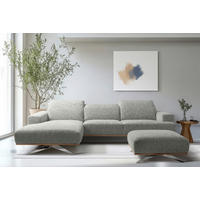 ECKSOFA PORTLAND Grau Struktur Kopfteilverstellung  - Chromfarben/Naturfarben, Design, Holz/Textil (187/295cm) - Livetastic