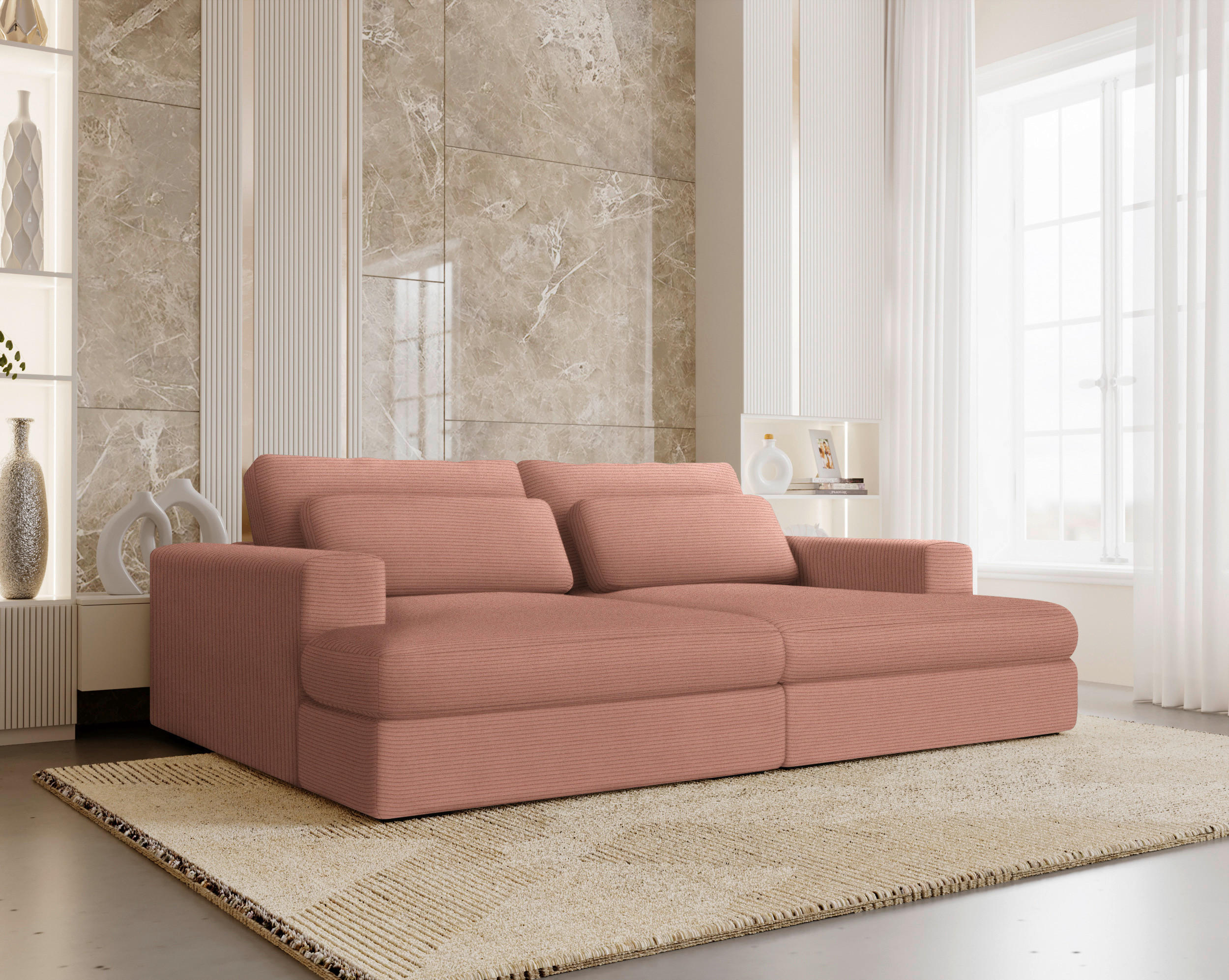 BIGSOFA in Cord Aprikose  - Aprikose/Schwarz, Design, Textil (223/80/158cm) - Lomoco
