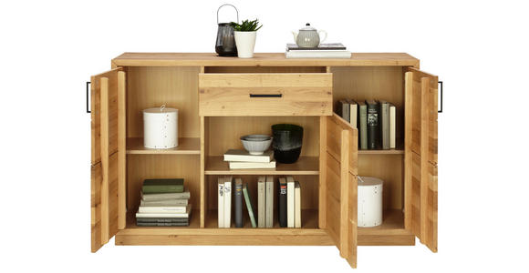 KOMMODE Wildeiche furniert, massiv naturgeölt Eichefarben - Eichefarben/Schwarz, KONVENTIONELL, Holz/Holzwerkstoff (140/88/40cm) - Linea Natura