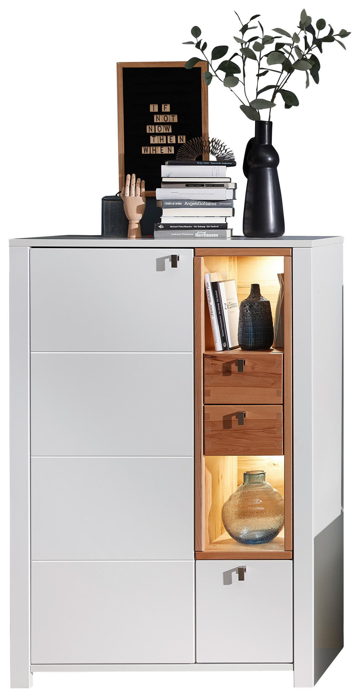 Comodă 92/138/41 cm  - culoare nichel/culoare lemn fag, Modern, metal/lemn (92/138/41cm) - Cantus