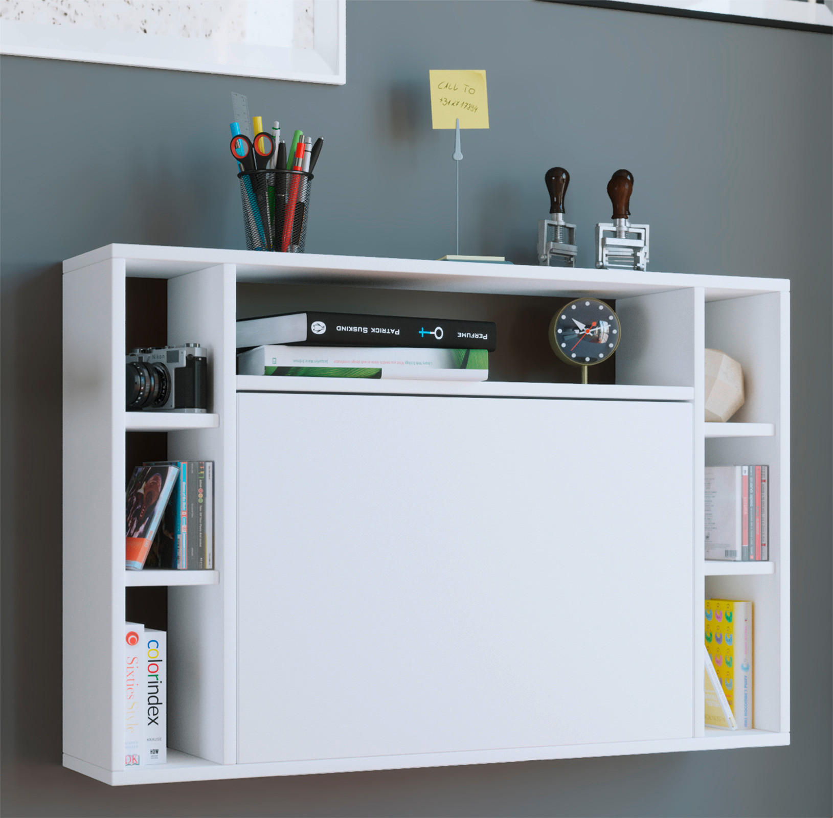 LAPTOPTISCH 90/20/60 cm klappbar, Stauraum, Regal, Wandmontage  - Weiß, KONVENTIONELL, Holzwerkstoff (90/20/60cm) - MID.YOU