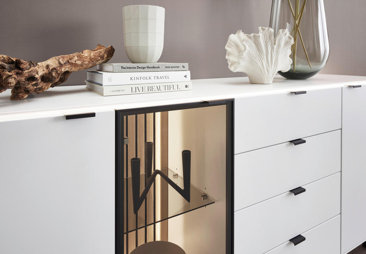 SIDEBOARD  186/82,8/46 cm 4 Schublade(n)  - Schwarz/Weiß, Design, Glas/Holzwerkstoff (186/82,8/46cm) - Dieter Knoll
