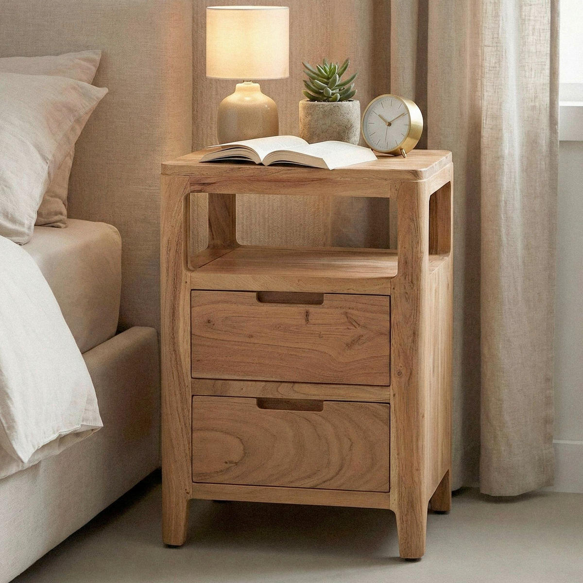NOČNÍ STOLEK K POSTELI, akácie, barvy akácie,  - barvy akácie, Design, dřevo (40/30/60cm) - Livetastic