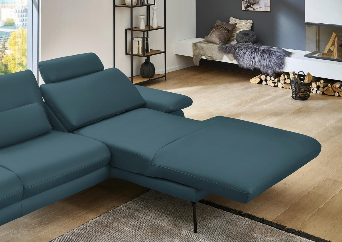 ECKSOFA in Echtleder Blau  310/180 cm  - Blau/Schwarz, Design, Leder/Metall (310/180cm) - Dieter Knoll