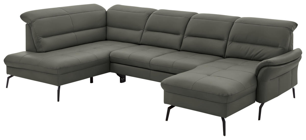 WOHNLANDSCHAFT in Echtleder Grau  - Schwarz/Grau, Design, Leder/Metall (206/336/181cm) - Beldomo Speed