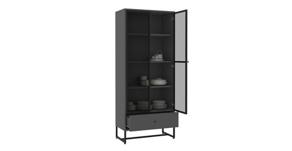 VITRINE in Anthrazit, Schwarz - Anthrazit/Schwarz, MODERN, Holzwerkstoff/Metall (80/190/41cm) - Novel