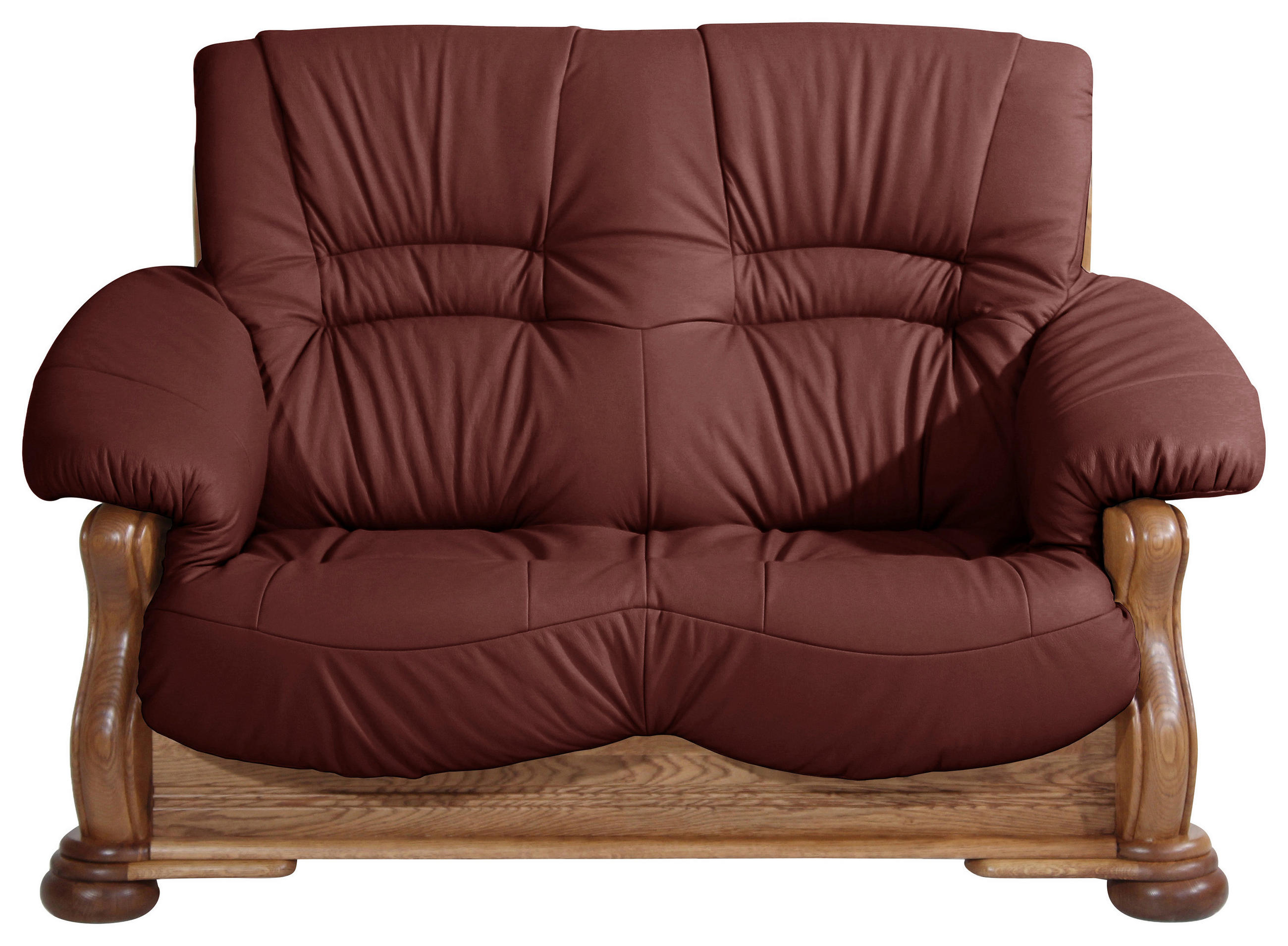 ZWEISITZER-SOFA Rot Echtleder  - Eichefarben/Rot, LIFESTYLE, Leder/Holz (148/95/95cm) - Max Winzer