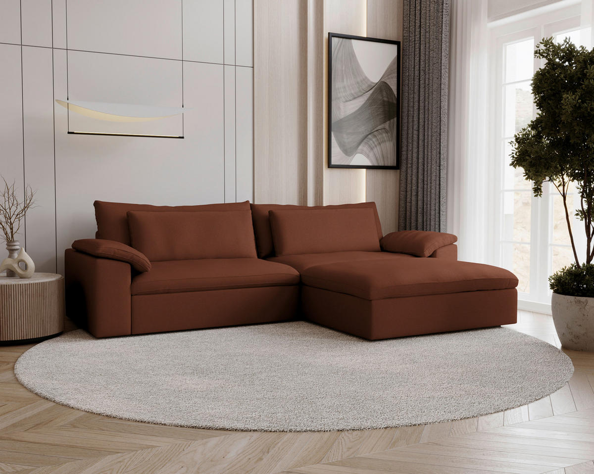 ECKSOFA  Chenille Rostfarben  - Rostfarben/Schwarz, Modern, Kunststoff/Textil (306/198cm) - Carryhome