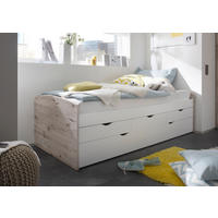 VÝSUVNÁ POSTEĽ, 90-180/200 cm biela, prírodná farba - biela/prírodná farba, Design, kompozitné drevo (90-180/200cm) - Carryhome