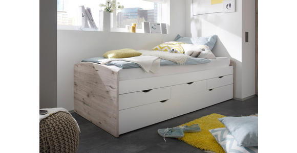 AUSZIEHBETT 90-180/200 cm  in Weiß, Naturfarben  - Weiß/Naturfarben, Design, Holzwerkstoff (90-180/200cm) - Carryhome