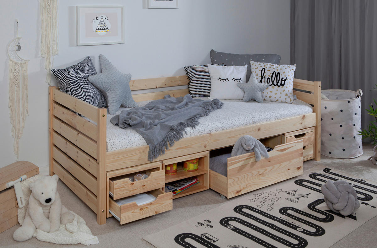 STAURAUMBETT 90/200 cm  in Naturfarben   - Naturfarben, Modern, Holz (90/200cm) - MID.YOU