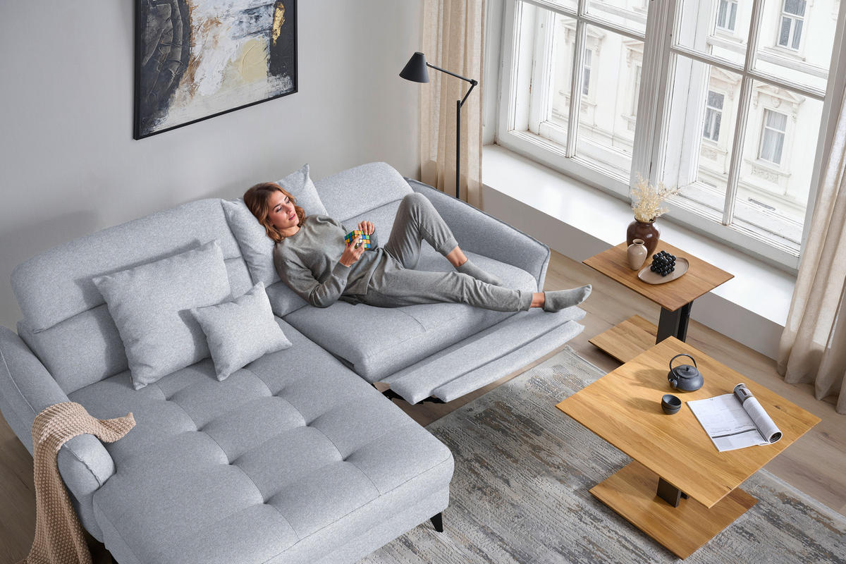 ECKSOFA MANTA in Flachgewebe Hellgrau  175/246 cm  - Hellgrau/Schwarz, Design, Textil/Metall (175/246cm) - Celina