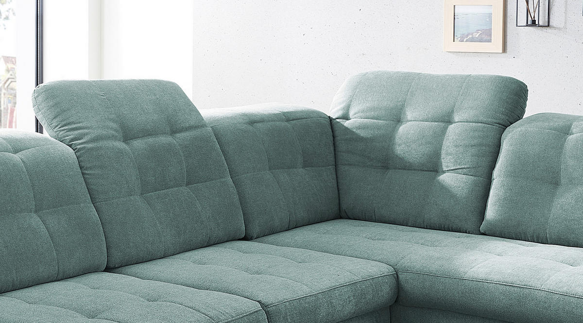WOHNLANDSCHAFT Mintgrün Mikrofaser  - Chromfarben/Mintgrün, Design, Kunststoff/Textil (169/330/212cm) - Livetastic