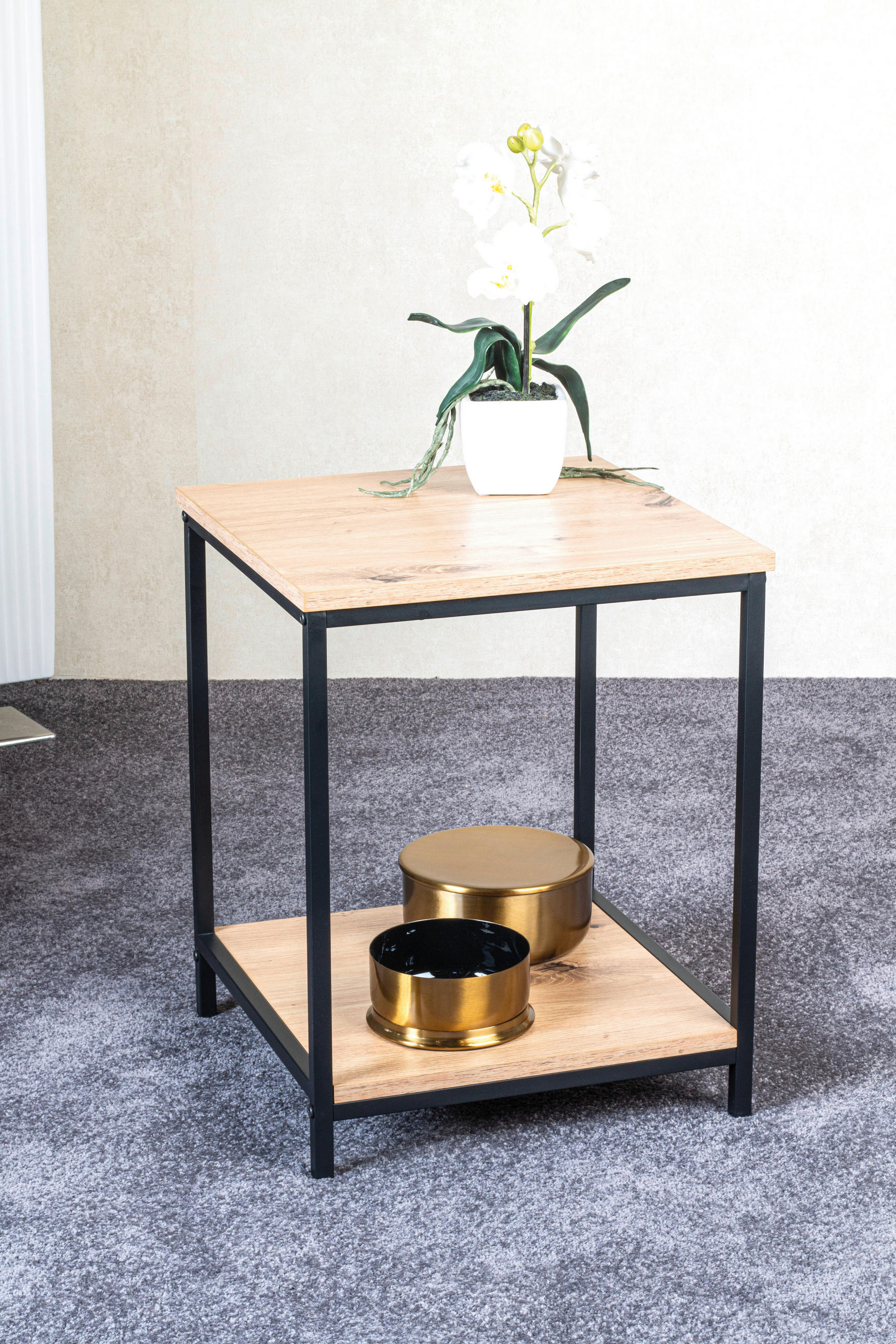 BEISTELLTISCH 40/40/50 cm Schwarz, Eichefarben quadratisch  - Eichefarben/Schwarz, Design, Holzwerkstoff/Metall (40/40/50cm)