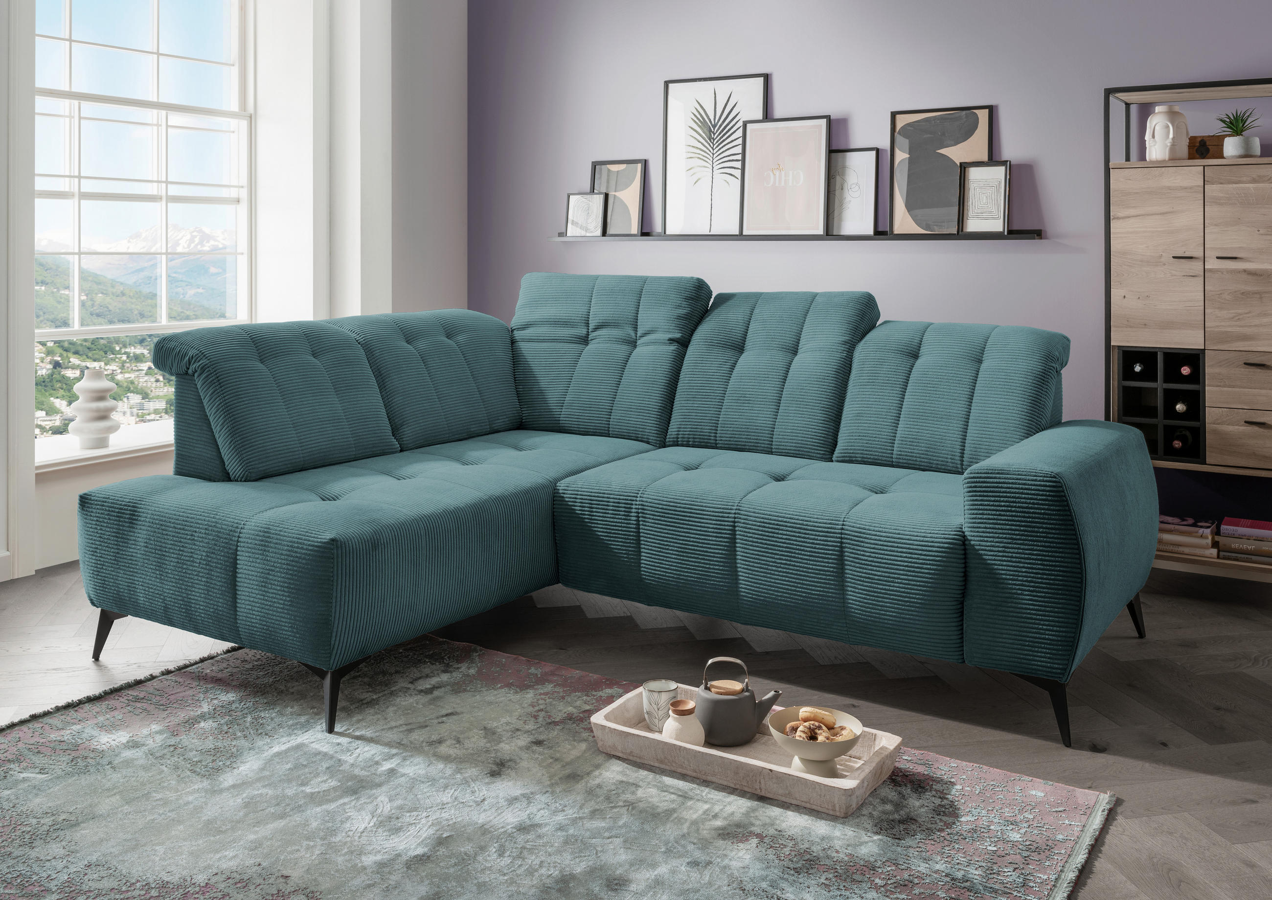 ECKSOFA Petrol Cord  - Petrol/Schwarz, MODERN, Textil/Metall (200/261cm) - Livetastic