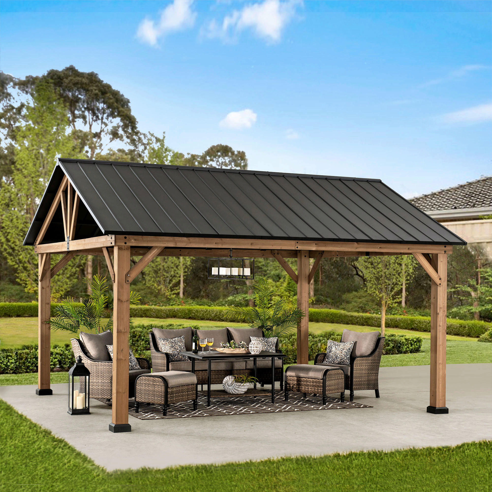 PAVILLON 404/306/465 cm  - Anthrazit/Naturfarben, Basics, Holz/Metall (404/306/465cm) - Modante