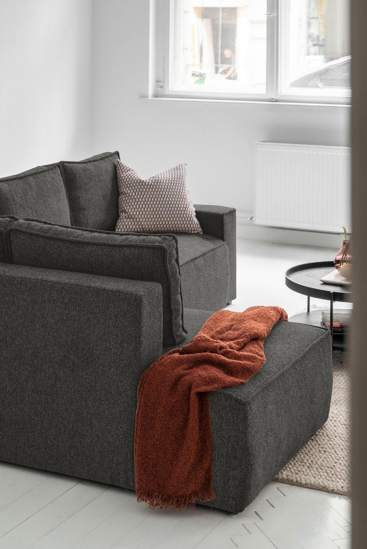 ECKSOFA in Dunkelgrau  - Weiss/Dunkelgrau, Design, Kunststoff/Textil (194/246cm) - MID.YOU
