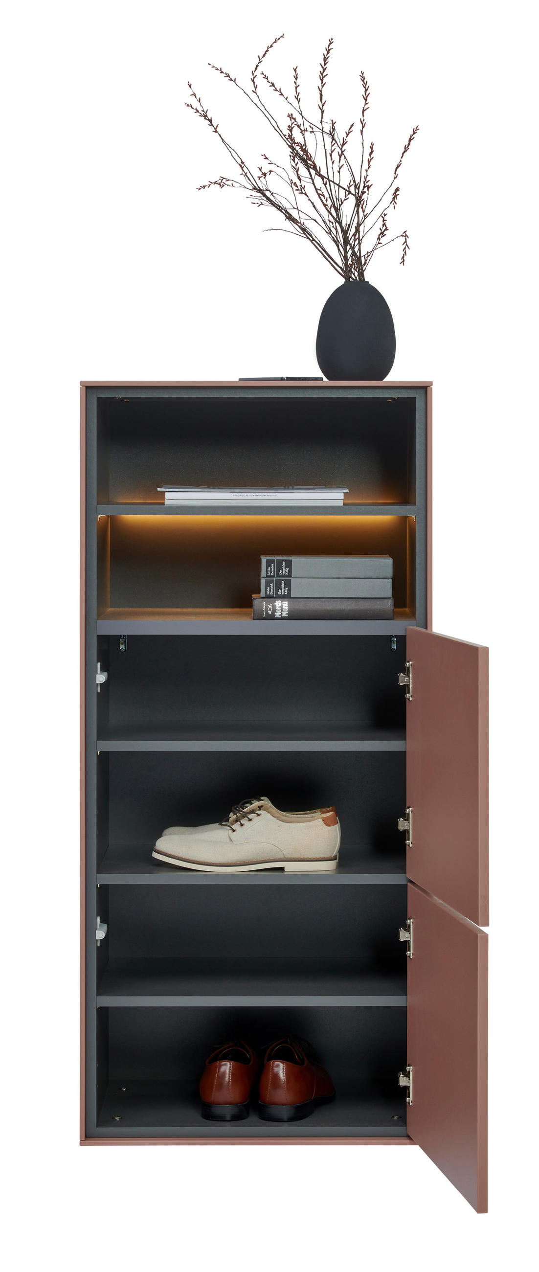 SCHUHSCHRANK Braun, Graphitfarben  - Graphitfarben/Braun, Design, Holzwerkstoff (55/118/41cm) - Voleo