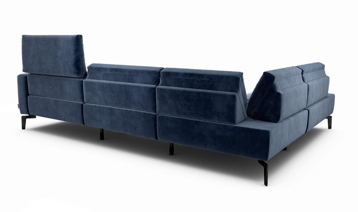 ECKSOFA Cosy Dunkelblau Samt  - Schwarz/Dunkelblau, Design, Textil/Metall (213/296cm) - SENSOO