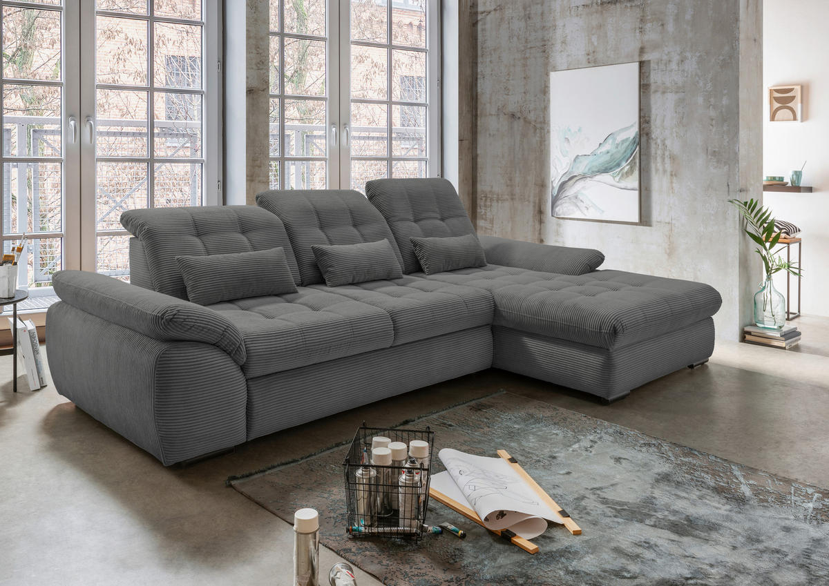 ECKSOFA Grau Cord  - Schwarz/Grau, MODERN, Textil/Metall (314/184cm) - Livetastic