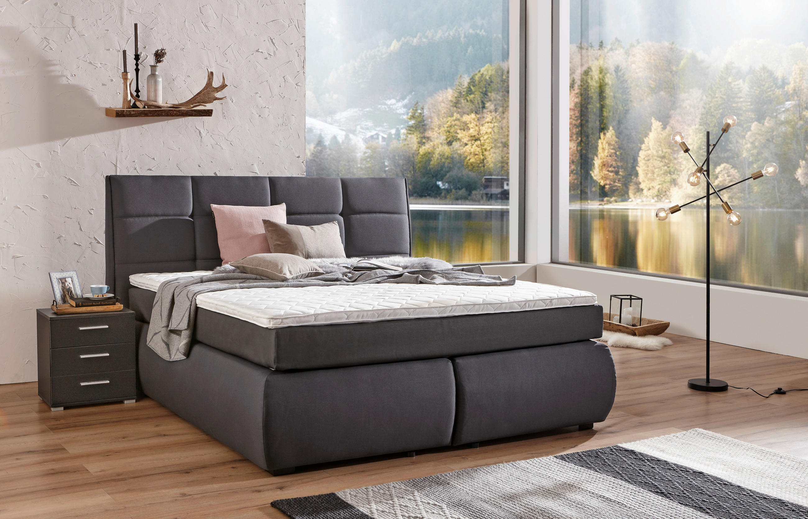 BOXSPRINGBETT 180/200 cm  in Anthrazit  - Wengefarben/Anthrazit, KONVENTIONELL, Holz/Textil (180/200cm) - Xora