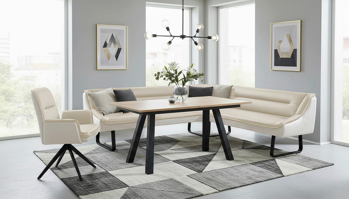 ECKBANK 237/178 cm Struktur Echtleder Schwarz, Beige   - Beige/Schwarz, Design, Leder/Textil (237/178cm) - Novel