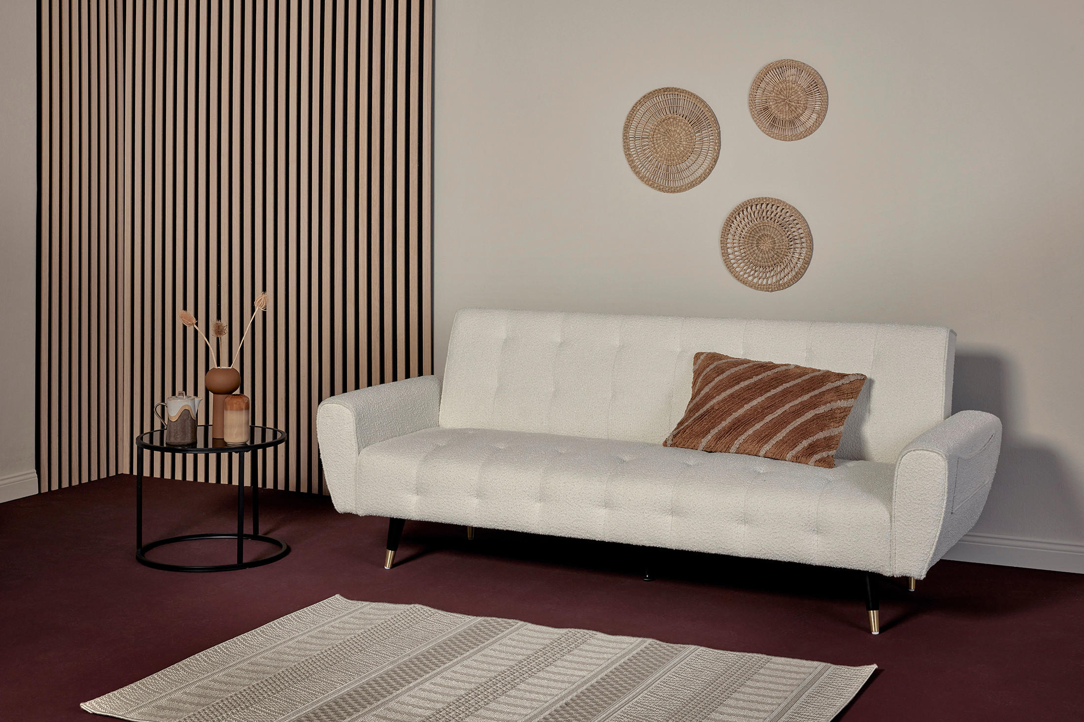 SCHLAFSOFA Bouclé Weiß  - Goldfarben/Schwarz, MODERN, Holz/Textil (213/83/83cm) - Livetastic