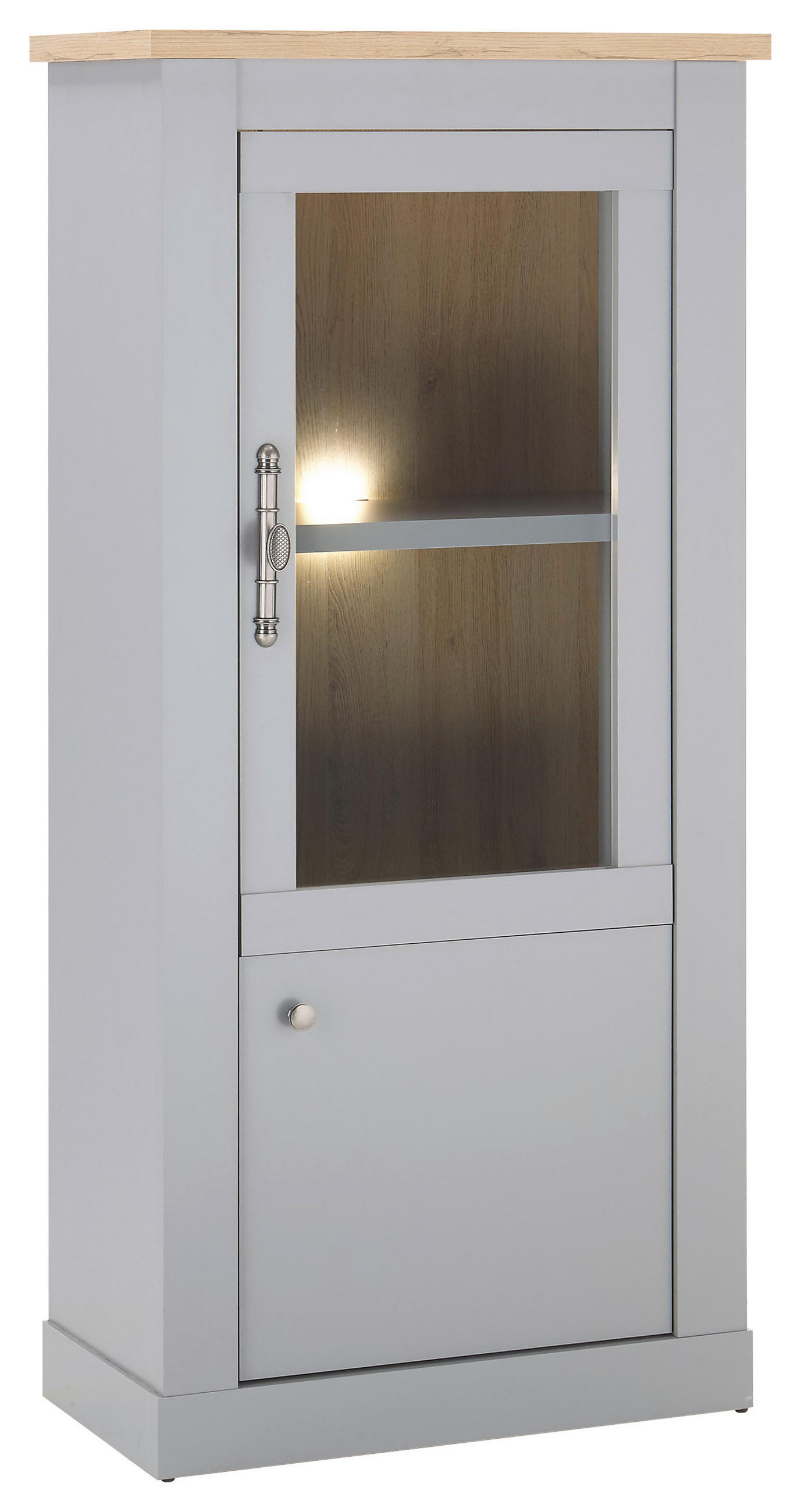 VITRINE in Eichefarben, Hellgrau  - Eichefarben/Silberfarben, Design, Holzwerkstoff/Metall (68/142/37cm) - MID.YOU