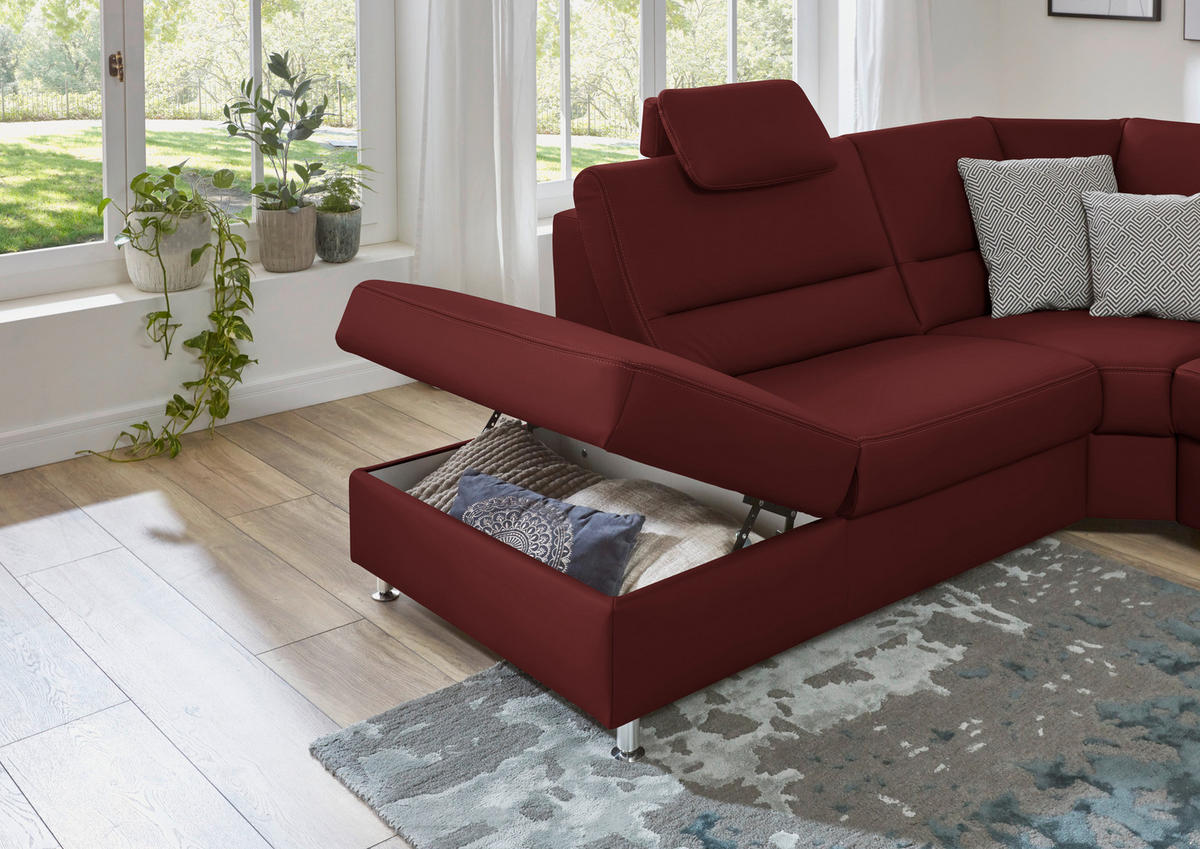 ECKSOFA in Echtleder Brombeere  - Brombeere/Beige, Design, Leder/Metall (249/288cm) - Beldomo Premium
