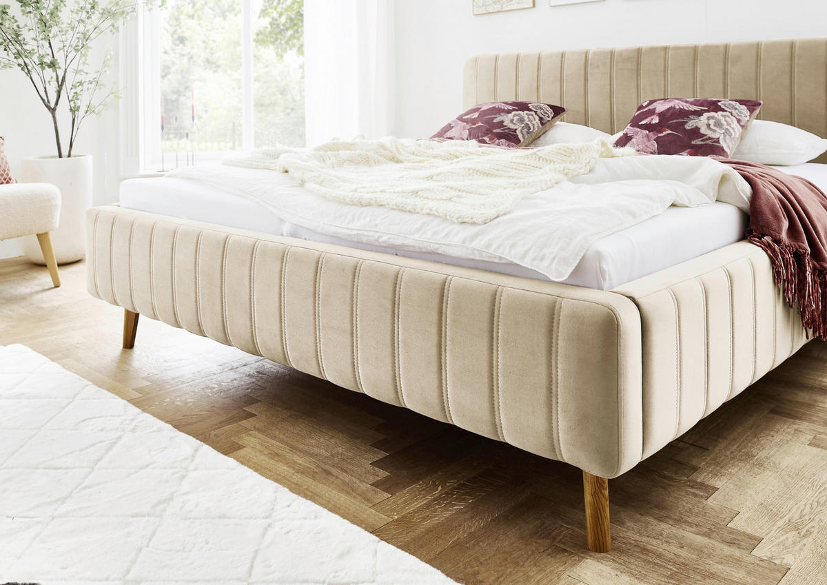 POLSTERBETT 180/200 cm,  in Beige,  - Eichefarben/Beige, MODERN, Holz/Textil (180/200cm) - Xora