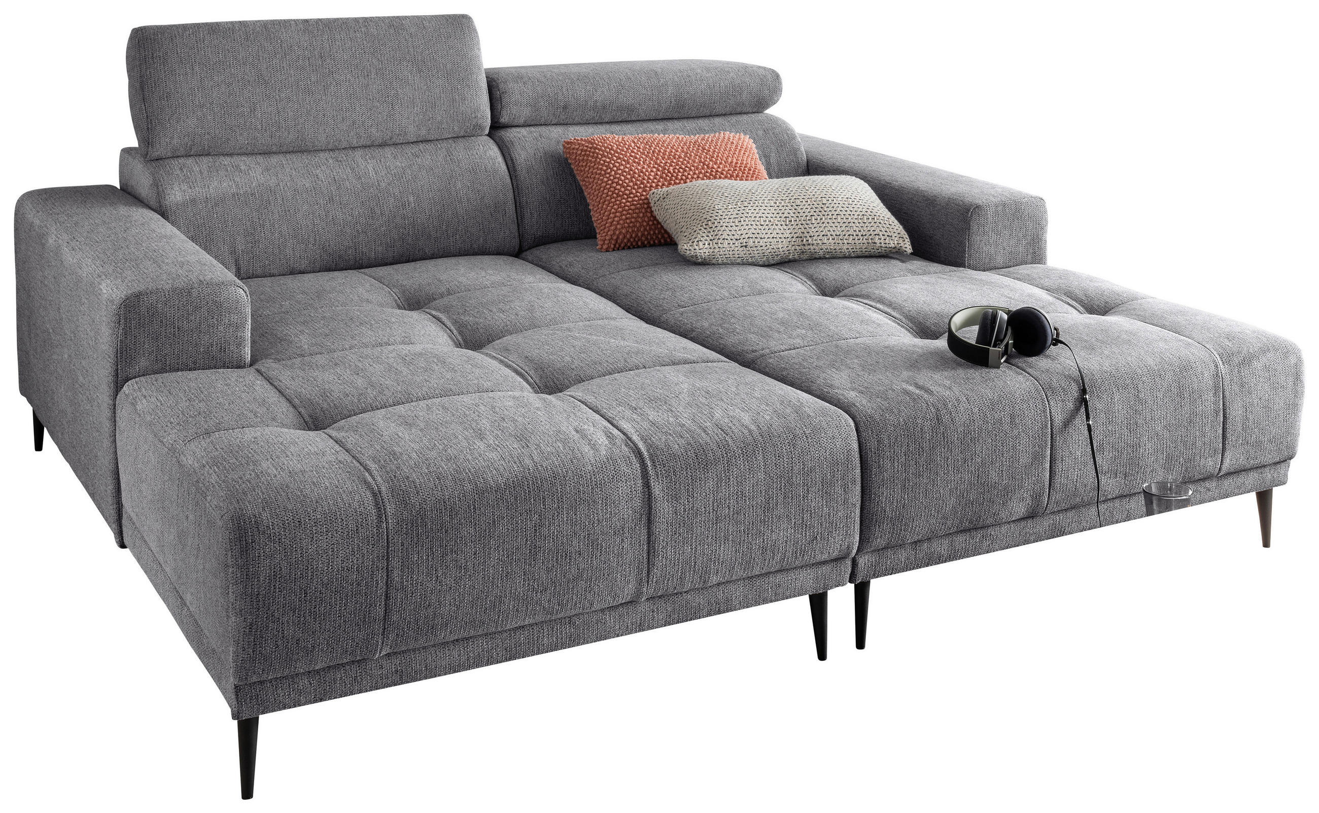 ECKSOFA  Dunkelgrau Chenille  - Dunkelgrau/Schwarz, KONVENTIONELL, Textil/Metall (200/188cm) - Livetastic