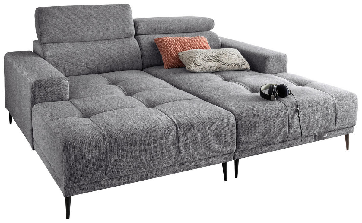 ECKSOFA in Chenille Dunkelgrau  - Dunkelgrau/Schwarz, Konventionell, Textil/Metall (200/188cm) - Livetastic