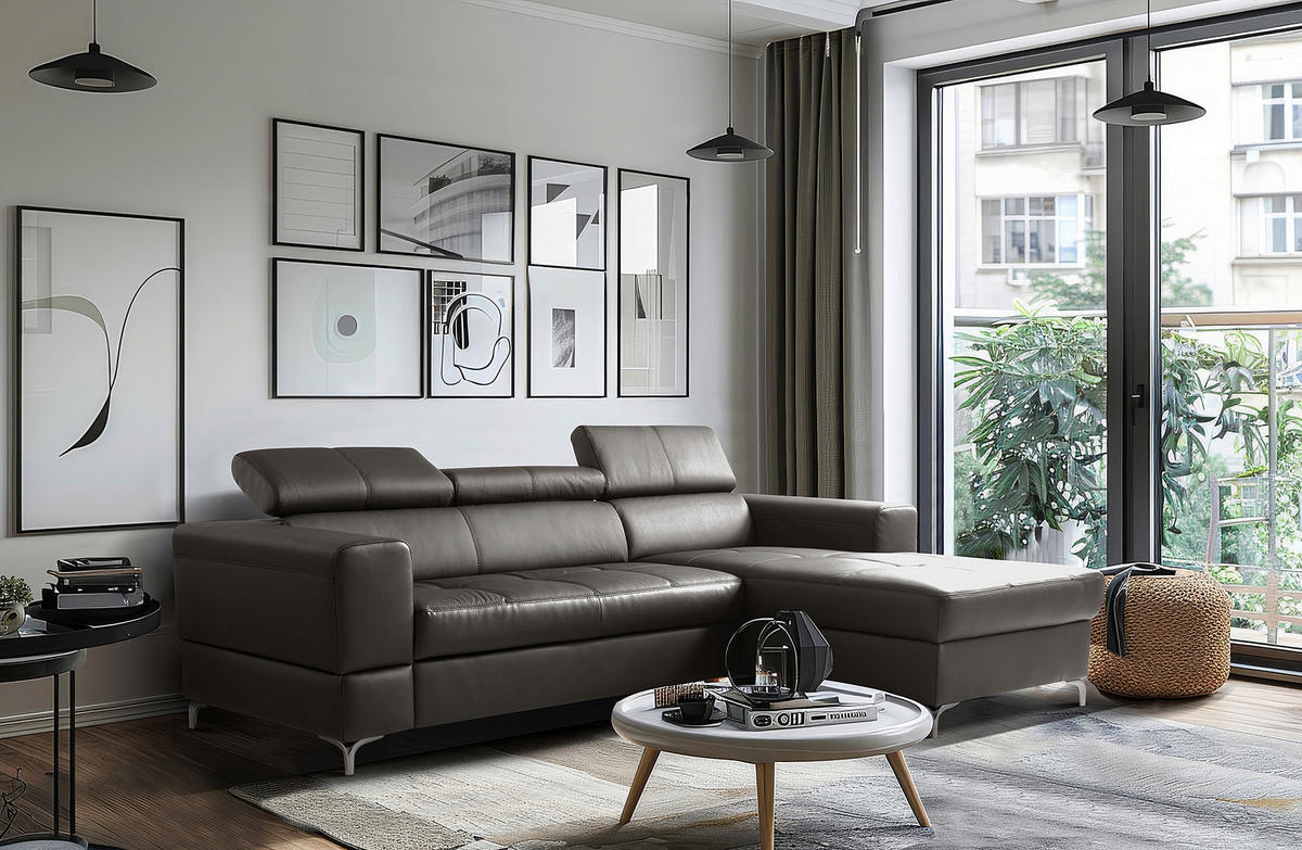 ECKSOFA  in Lederlook Echtleder Dunkelbraun  - Dunkelbraun/Schwarz, Design, Leder/Textil (247/173cm) - Livetastic