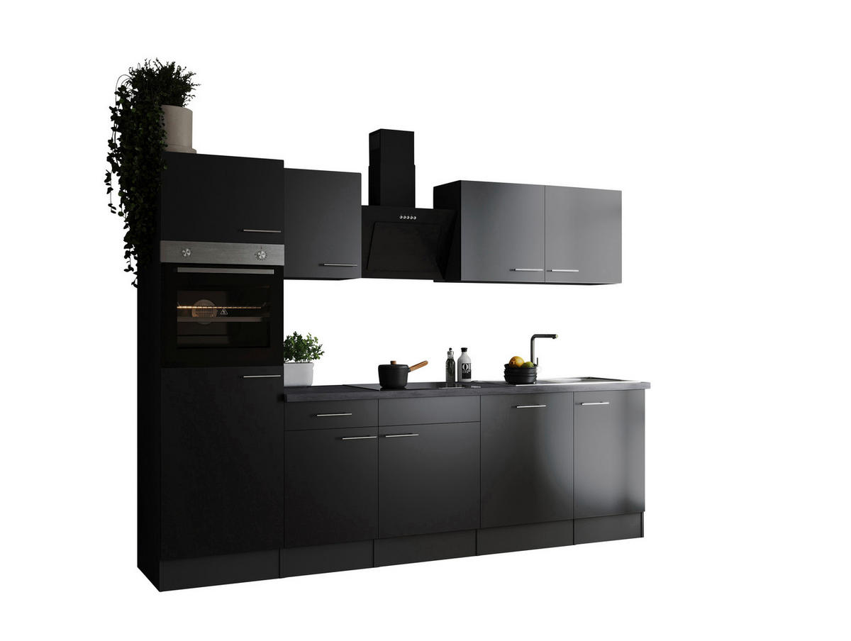 KÜCHENBLOCK 280 cm   in Grau, Schwarz  - Silberfarben/Schwarz, Design, Holzwerkstoff/Metall (280cm) - Respekta