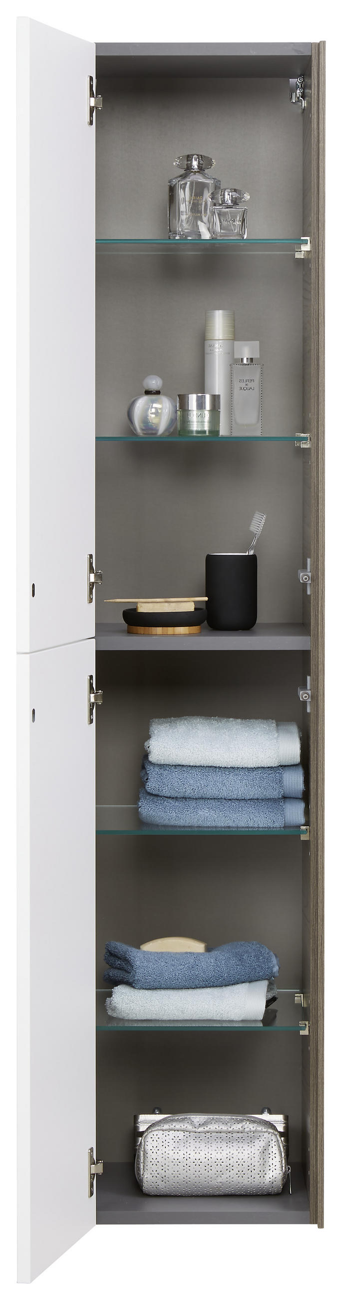 HOCHSCHRANK 35/160/35 cm  - Dunkelbraun/Weiß, KONVENTIONELL, Glas/Holzwerkstoff (35/160/35cm) - Emilio Belluti