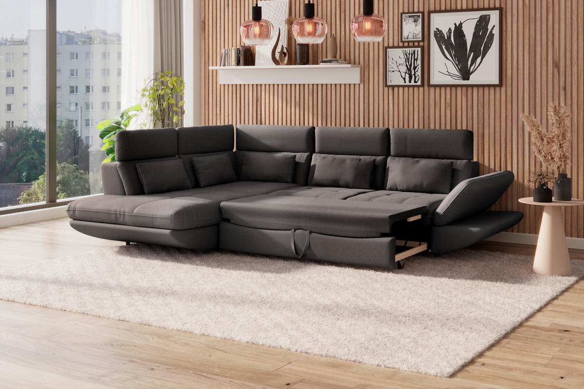 WOHNLANDSCHAFT Dunkelbraun Webstoff  - Dunkelbraun/Schwarz, MODERN, Kunststoff/Textil (233/311cm) - MID.YOU
