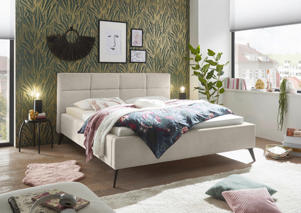 POLSTERBETT 180/200 cm  in Beige  - Beige/Schwarz, KONVENTIONELL, Textil/Metall (180/200cm) - SetOne by Musterring