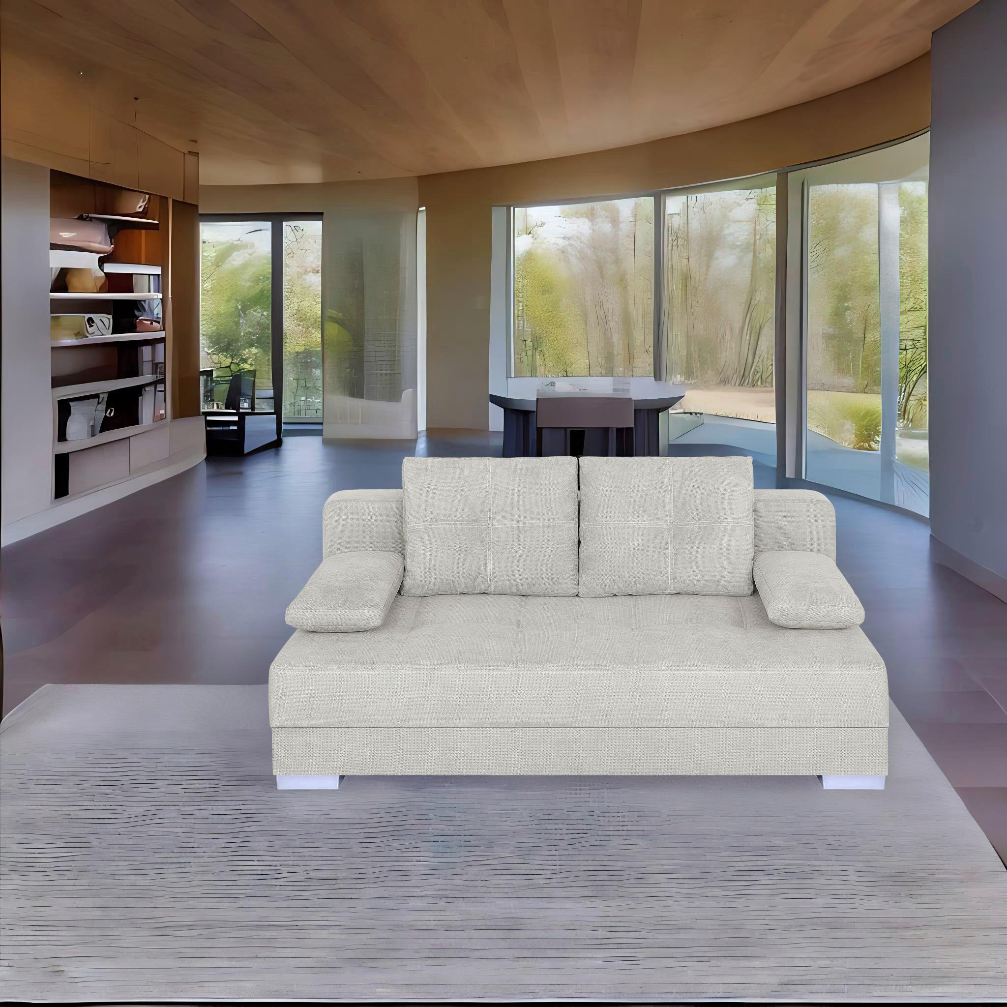 SCHLAFSOFA  mit Webstoff Creme  - Chromfarben/Creme, Design, Kunststoff/Textil (200/90/110cm) - P & B