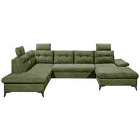 WOHNLANDSCHAFT Olivgrün Webstoff  - Schwarz/Olivgrün, KONVENTIONELL, Kunststoff/Textil (218/324/170cm) - Carryhome