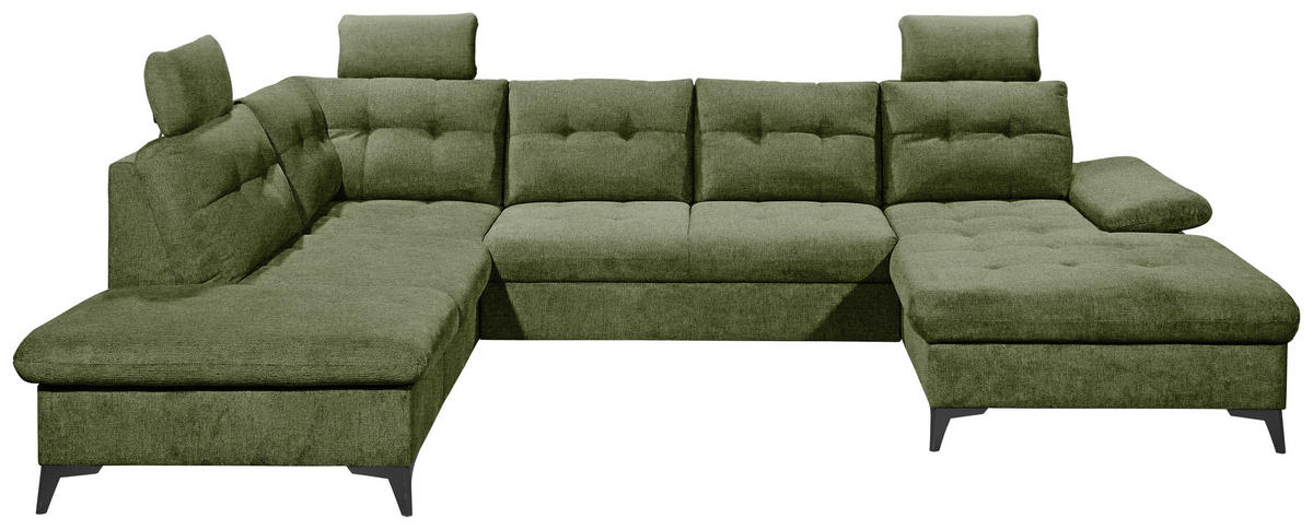 WOHNLANDSCHAFT Olivgrün Webstoff  - Schwarz/Olivgrün, KONVENTIONELL, Kunststoff/Textil (218/324/170cm) - Carryhome