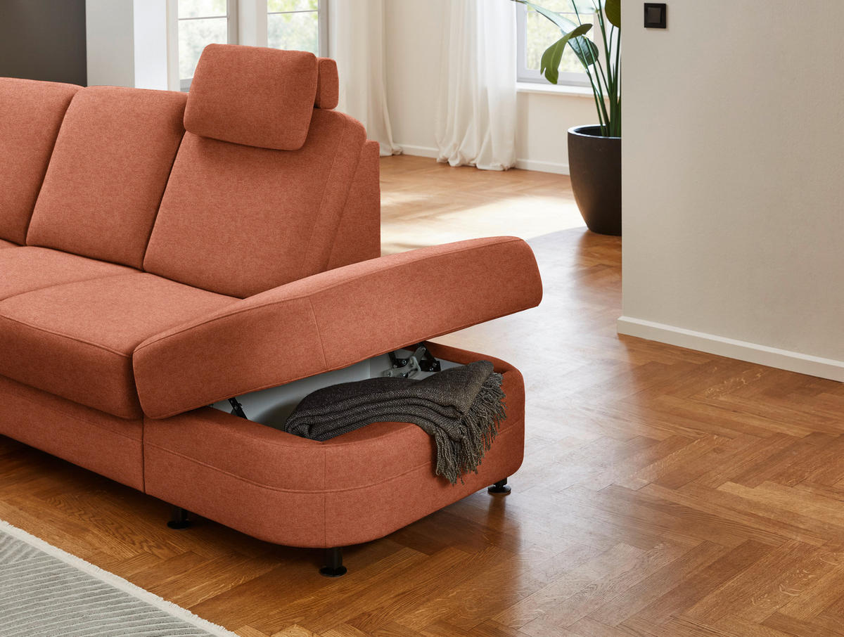 ECKSOFA Flachgewebe Rostfarben  - Rostfarben/Schwarz, Konventionell, Textil/Metall (269/287cm) - Beldomo System