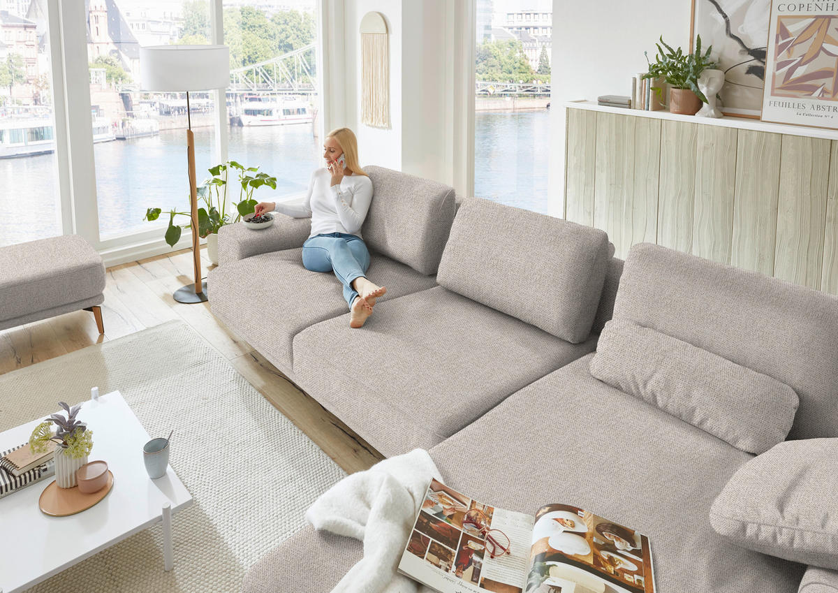 ECKSOFA in Flachgewebe Beige  334/193 cm  - Wildeiche/Beige, Design, Holz/Textil (334/193cm) - Niels Andersson
