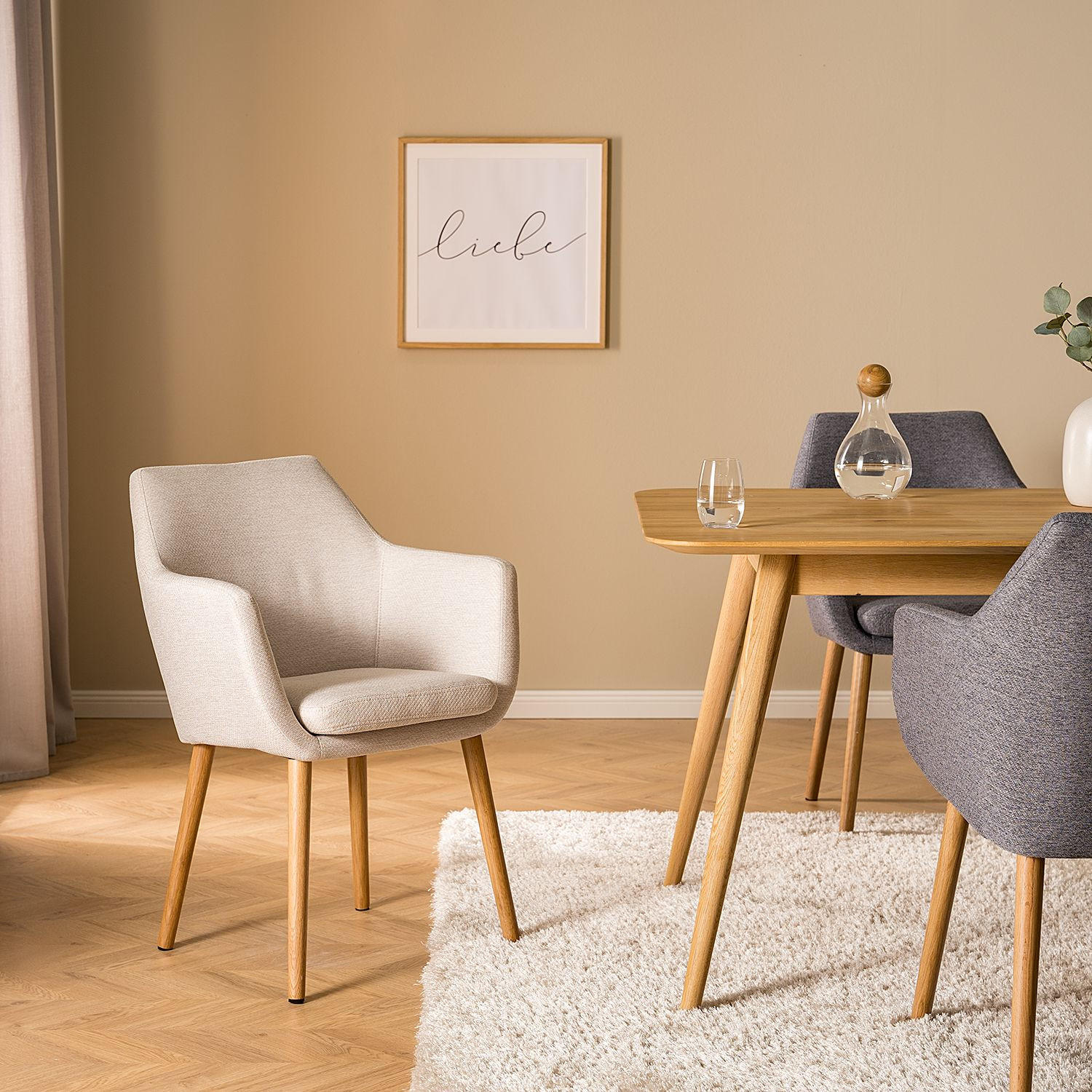 ŽIDLE S PODRUČKAMI, tkaná látka, barvy dubu, béžová - barvy dubu/béžová, Moderní, dřevo/textil (58/84/58cm) - home24