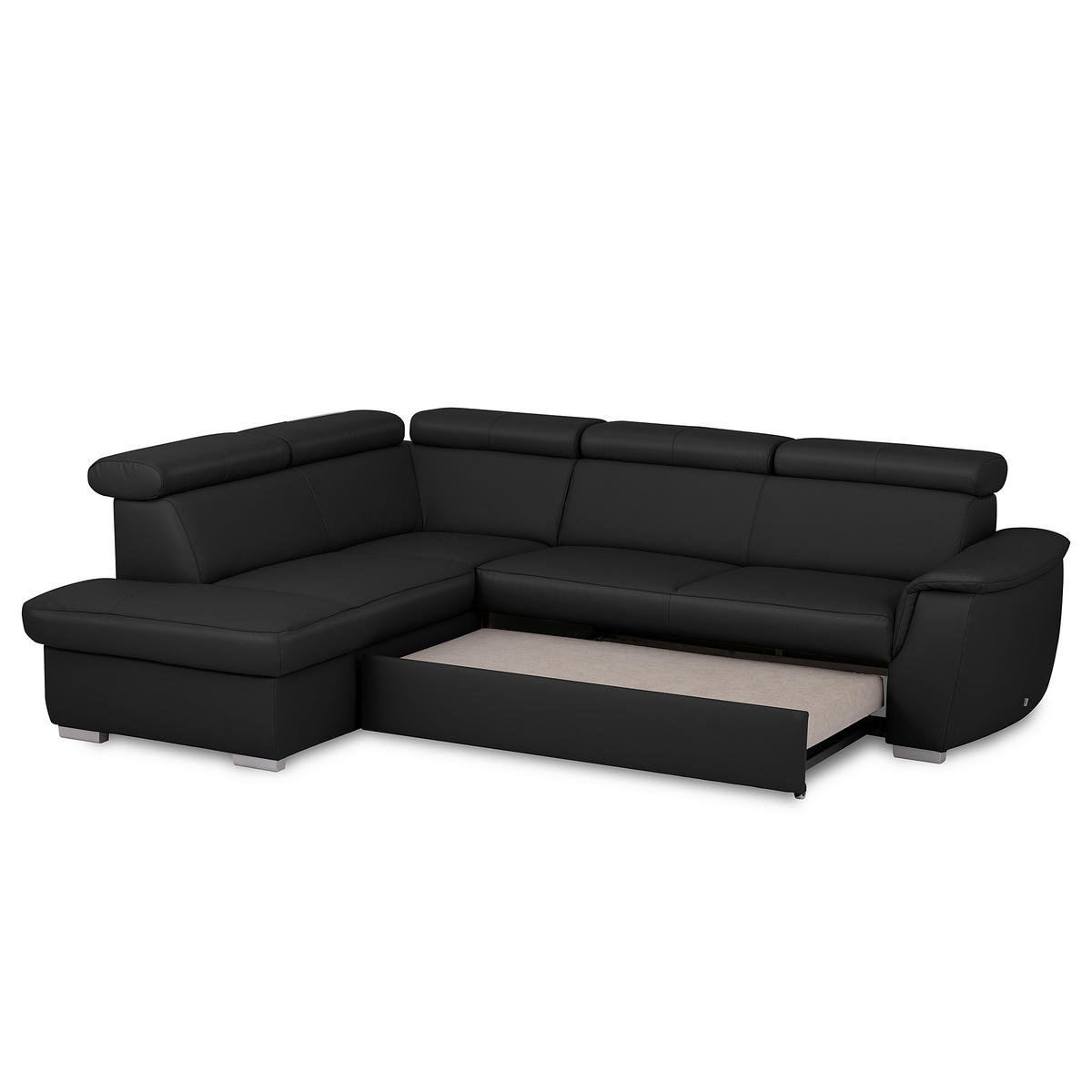 WOHNLANDSCHAFT  in Kombination Echtleder/Lederlook Schwarz  - Schwarz, Leder/Metall (211/262cm) - Celina Home