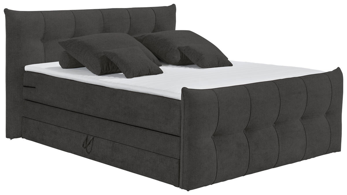 BOXSPRINGBETT 180/200 cm  in Schwarz, Graphitfarben  - Schwarz/Graphitfarben, Basics, Holzwerkstoff/Kunststoff (180/200cm) - Esposa
