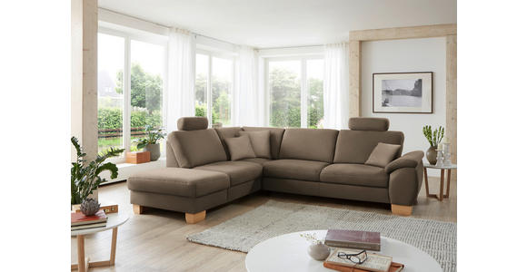 ECKSOFA in Mikrofaser Hellbraun  - Wildeiche/Hellbraun, KONVENTIONELL, Holz/Textil (236/286cm) - Voleo