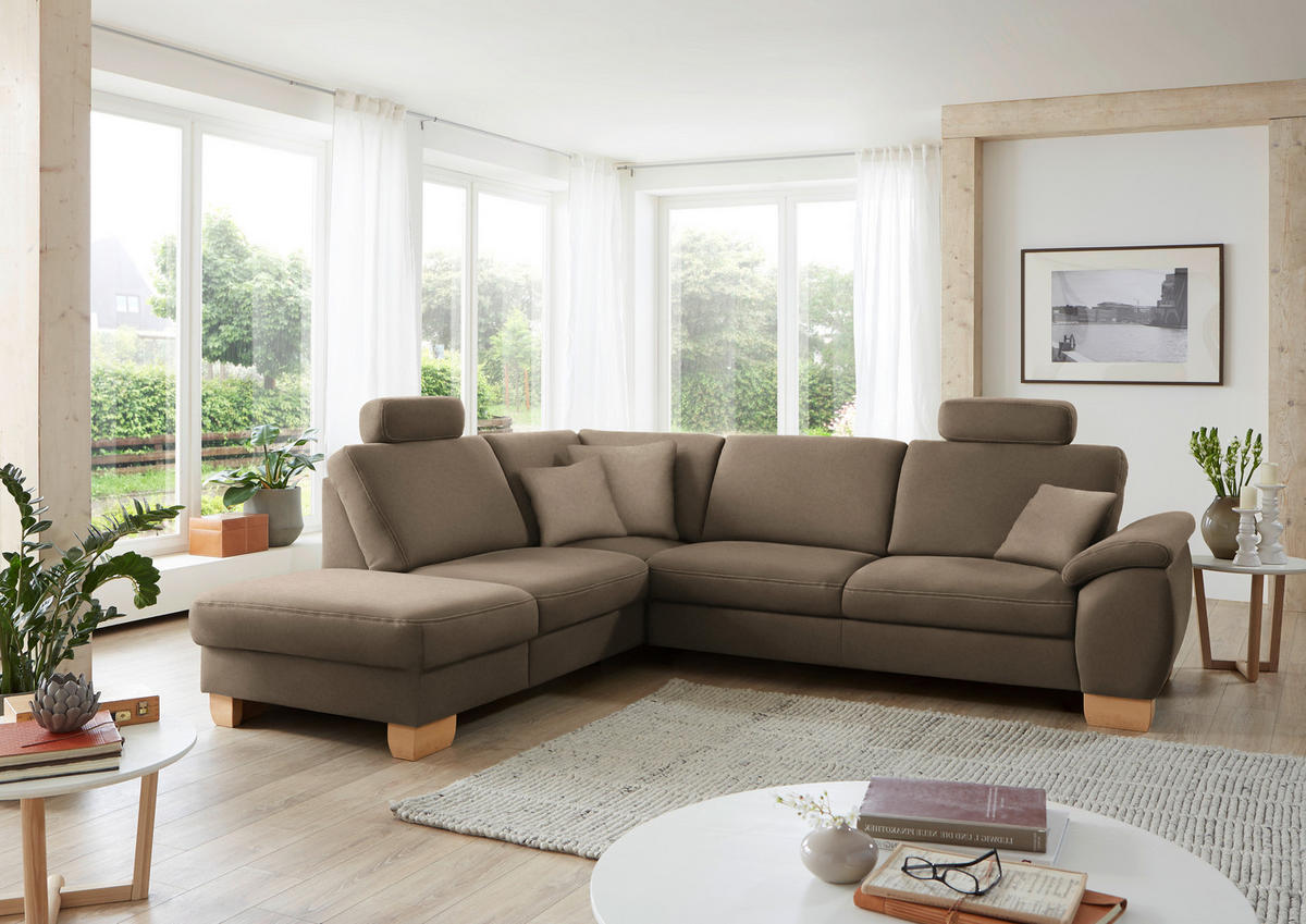 ECKSOFA in Mikrofaser Hellbraun  - Wildeiche/Hellbraun, Konventionell, Holz/Textil (236/286cm) - Voleo