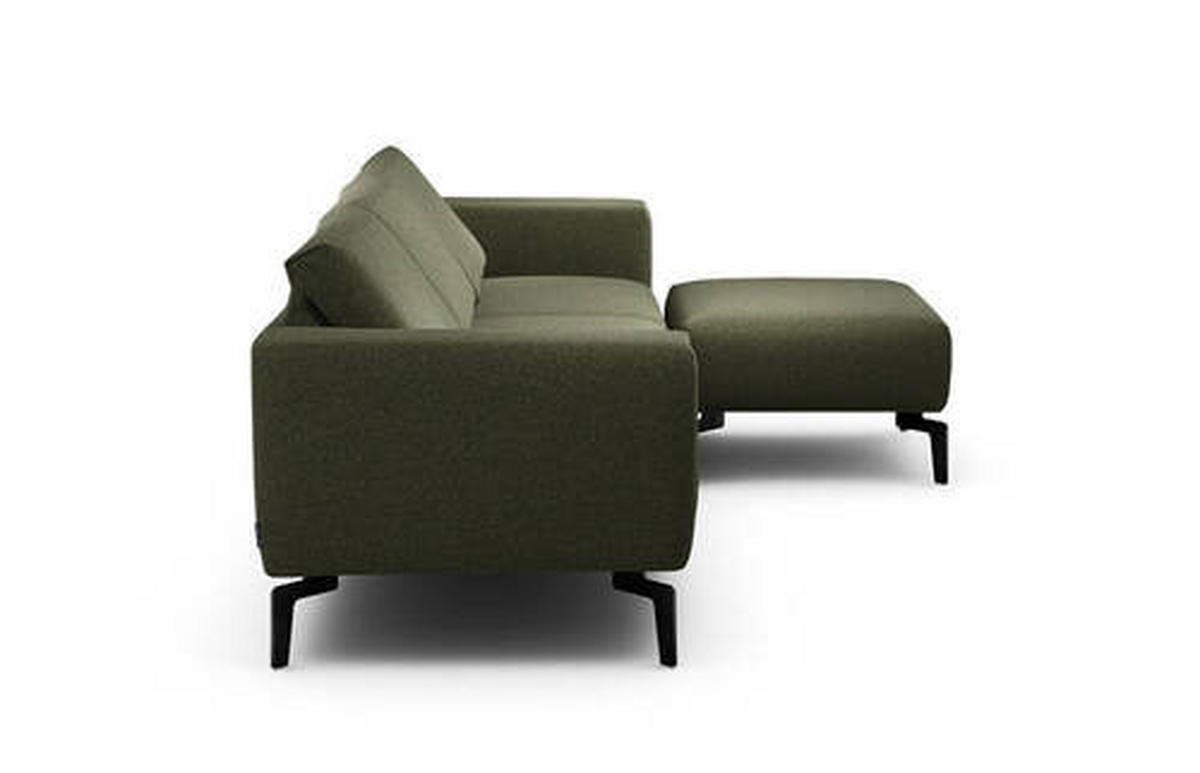 Dreisitzer inkl. Hocker in Chenille Waldgrün  - Waldgrün/Schwarz, Design, Textil/Metall (250/86/86-94cm) - SENSOO